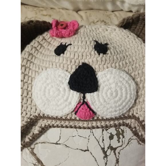 Hand Crochet Puppy Dog Hat Youth-Toddler Ear Flaps - Picture 3 of 6